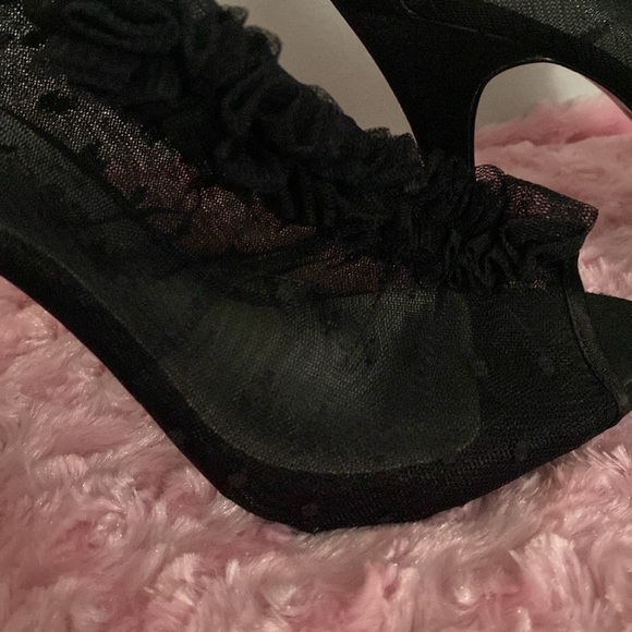 KATE PRESTON SHEER BLACK LACE PEEP TOE STILET HEELS size 8.5 - Picture 3 of 8
